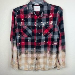 Handcrafted flannel shirt with bleach effect-skull back graphic-Large